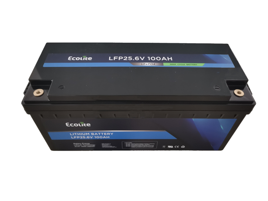 Batterie solaire à cycle profond 25.6V100Ah LiFePO4 Batterie au lithium pour RV Camping Home Stockage d'énergie