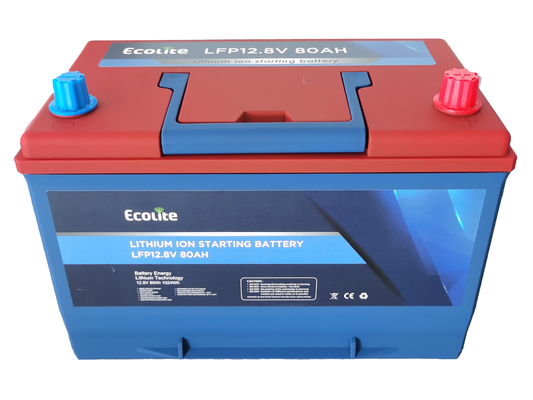 Batterie de démarrage au lithium LiFePO4 pour voiture 12,8 V 80 Ah, bloc-batterie de démarrage
