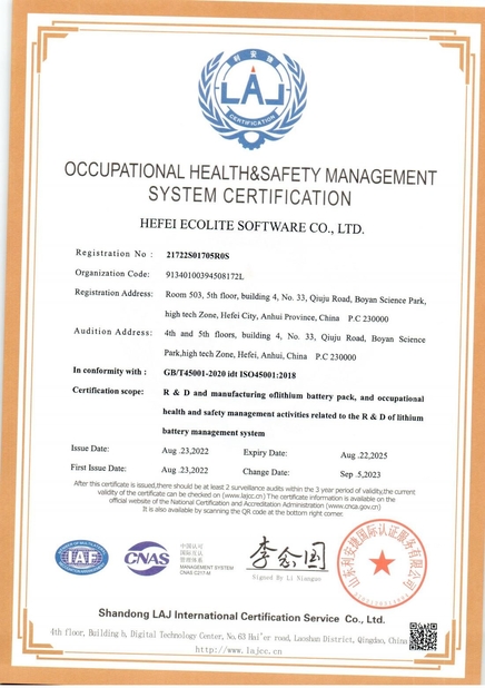 Chine HEFEI ECOLITE ENERGY CO., LTD. certifications